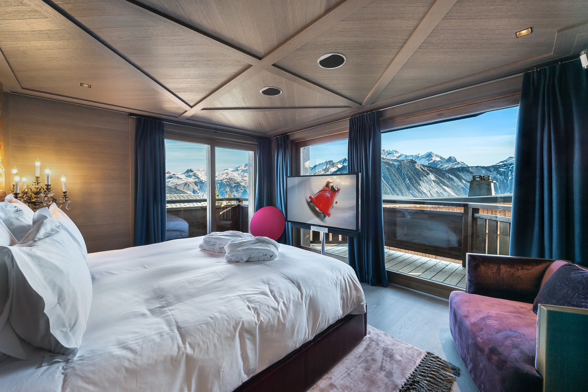 Bedroom with panoramic Three Valleys mountain view