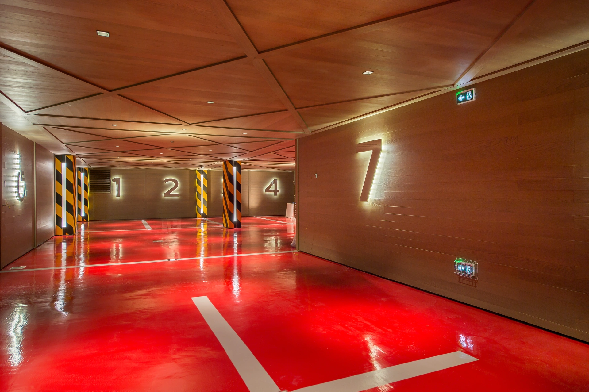 Private garage with numbered parking bays